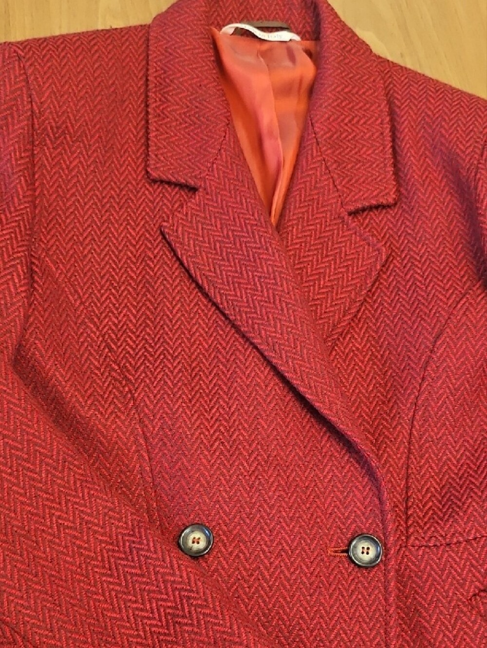 Vintage MaxMara Mainline Red Virgin Wool Blazer & Skirt Suit Size 6 - Picture 6 of 16